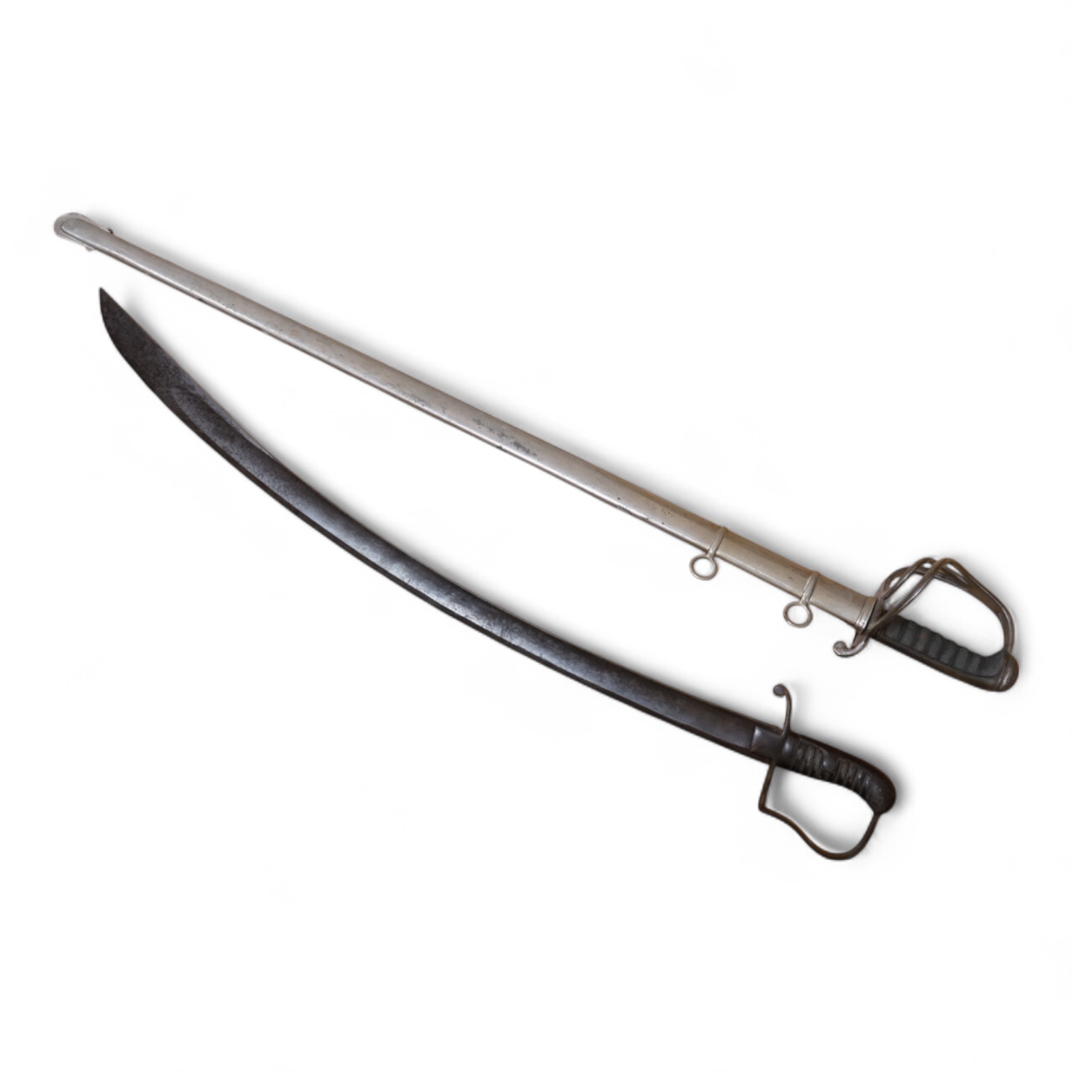 A 1796 pattern cavalry officer’s sword, blade etched J. Runkel, Solingen, regulation blade, in fair condition, grip wormed, together with an 1822 pattern sword blade, etched; Honourable Horse Artillery Company, moderatel